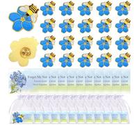 Set di 30 spille commemorative con scritta in lingua inglese "Forget Me Not", a forma di fiore con ape, biglietti di preghiera, sacchetti in organza per funerali, lutto, simpatia, ricordo