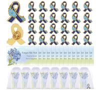 Set di 30 spille per la consapevolezza del nastro con demenza di Alzheimer, con biglietti di poesia e sacchetti in organza, spille commemorative per celebrazione della vita, bomboniere funebri