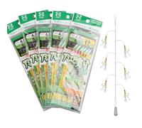 Set di 30 supporti pre-annodati per la pesca allo sgombro, con perline luminose, esche che imitano lo sgombro, il luogo nero e l'aringa, gancio n. 12