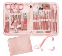 Set di 30 tagliaunghie e strumenti for manicure, con custodia da viaggio portatile, kit di tronchesi for cuticole(Pink 30 Pcs)
