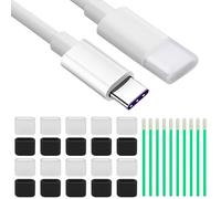Set di 30 tappi antipolvere per porta USB C, 2 colori, 20 pezzi in silicone di tipo C maschio + 10 strumenti di pulizia, protezione antipolvere per porta di ricarica USB-C maschio, nero/trasparente