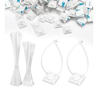 Set di 300 fascette stringicavi, 120 mm/150 mm e 150 pezzi, supporto per cavi autoadesivo, in plastica, in nylon, base adesiva per fascette, supporto resistente ai raggi UV per fissaggio cavi (bianco)