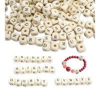Set di 300 perline con lettere in legno, quadrate, lettere piccole, cubi in legno, con ago e corda da 10 m, perline in legno, alfabeto per bracciali e collane