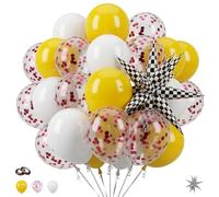Set di 31 palloncini di compleanno veloci per ragazzi, con pellicola a scacchi da 55,9 cm, coriandoli rossi e pois gialli in lattice opaco, forniture per feste di primo compleanno