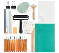 Set di 31 pezzi per stampa linoleum, set di strumenti per intaglio linoleum, set di strumenti per intaglio linoleum, fogli di paura, blocco di miscelazione per timbri fai da te, incisione, stampa