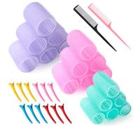 Set di 32 bigodini per capelli, 18 rotoli per capelli autoaderenti con 12 clip e 2 pettini, bigodini per capelli lunghi, medi, corti