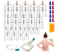 Set di 32 Coppette con Pompa a Vuoto: Set di Coppette in Materiale ABS, Terapia di Cupping Versatile per Benessere e Relax (Trasparente)