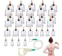 Set di 32 coppette per terapia tradizionale cinese e massaggio coppettazione, set di coppette con pompa per vuoto e tubo di prolunga per coppettazione, set (senza olio)