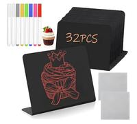 Set di 32 mini lavagnette per gessetti piccoli + 8 penne + 2 panni per la pulizia, 100 x 75 mm, per segnaletica di messaggi, giorno di prezzo, biglietti da tavolo, cartelli buffet, matrimoni, feste