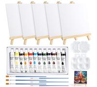 Set di 32 mini 'tela' e cavalletto, il set per 'pittura' include tavolozze, pennelli e colori acrilici per pittura a olio e acrilica, con 'tela' da 20 x 20 cm