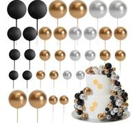 Set di 32 palline decorative per torte con design plug-in per torte di compleanno, matrimonio e feste, in schiuma e filo, 20 x 20 x 4,5 cm, colori assortiti (verde/blu/nero oro/rosso/rosa/viola)