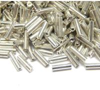 Set di 3300 Perline in Vetro, Bugle e Tubo, Argento Metallizzato, 6 x 2 mm