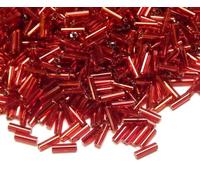 Set di 3300 perline in vetro, perline di bugle in vetro, perline tubolari, inserto rosso argento, 6 x 2 mm