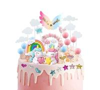 Set di 34 decorazione per torte con cavalli arcobaleno, compleanno e cuore, rose romantiche per bambini