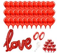Set di 34 palloncini rossi a forma di cuore, 45,7 cm, con lettera d'amore, nastro e punti di colla, riutilizzabili, per feste romantiche per San Valentino, matrimoni o anniversari