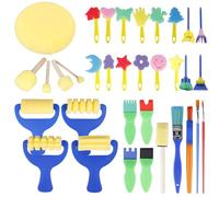 Set di 34 pennelli in spugna, set di pennelli per pittura per bambini, spugne in schiuma, strumenti per disegnare strumenti fai da te