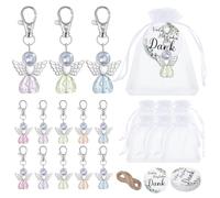 Set di 35 ciondoli con angelo custode, ciondoli per matrimonio e battesimo con sacchetto in organza, ciondoli regalo su corda di canapa per compleanno, cresima, comunione (motivo crepe di ghiaccio
