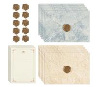 Set di 35 fogli di carta da lettere con 10 buste e 10 sigilli di cera, autoadesive e 15 fogli A5, carta da lettere vintage, lettere d'amore, per compleanno, matrimonio, inviti (beige)