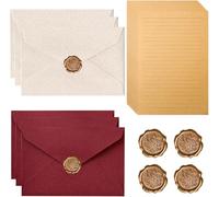 Set di 35 fogli di carta da lettere con busta, con 10 buste e 10 sigilli di cera, autoadesivi e 15 fogli A5, carta da lettere vintage, lettere d'amore, per compleanno, matrimonio, invito