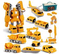 Set di 35 pezzi di robot di deformazione magnetica, per veicoli da cantiere, blocchi puzzle auto, set di giocattoli assemblati con scatola di immagazzinaggio per 3-9 ragazzi ragazze bambini