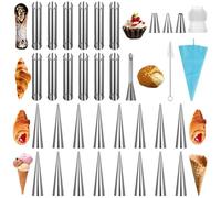 Set di 35 stampi in acciaio inox per corno di crema, cannoli e cornetti, con ugello decorativo e kit di pulizia