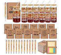 Set di 36 barattoli di vetro da 473 ml, con coperchi e cannucce in bambù, quaderni a spirale A6 e penne a sfera, regalo di ringraziamento ispiratore, per colleghi, insegnanti, infermieri