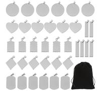 Set di 36 ciondoli in acciaio inox, grandi spazi vuoti in diverse forme (rotondo, cuore, diamante) con sacchetto di velluto