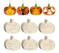 Set di 36 ciondoli in legno per bambini, decorazione di Halloween, zucca, fai da te, in legno, per bambini (6 stili)