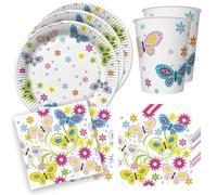 Set di 36 decorazioni da tavolo con fiori e farfalle, per bambini e adulti, 8 piatti, 8 bicchieri, 20 tovaglioli, 33 x 33 cm