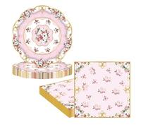 Set di 36 piatti di carta da tè e tovaglioli floreali per feste, tè pomeridiano, compleanno, dessert, torte, tovaglioli, set da tavola usa e getta per lei, ragazze e donne, decorazione da tavola