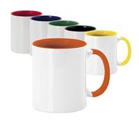 Set di 36 tazze in ceramica sublimazione da 350 ml di capacità esterna di colore bianco e interno in vivo e vari colori, presentata in scatole singole (misto)