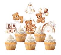 Set di 36 topper per cupcake, decorazione per bambini, con orsetti per baby shower, genere reveal, battesimo, muffin e decorazioni per torte