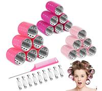 Set di 37 bigodini termici in alluminio, 3 misure, 18 clip per becco d'anatra, pettine per acconciatura, per donne e uomini (2,4 cm, 3,6 cm, 4,6 cm, serie rosa)