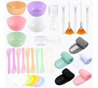 Set di 37 ciotole per maschere per il viso, 5 ciotole per maschere in plastica, 5 fasce per il viso, 10 spugne facciali compresse 5 spazzole a ventaglio per maschera facciale, 10 spatole per il viso e