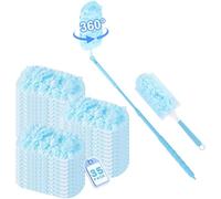 Set di 37 pezzi di piumino per polvere, compatibile con Swiffer, magnete antipolvere usa e getta per la pulizia della polvere dei peli di animali (35 panni + 2 manici, blu)