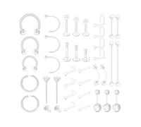 Set di 37 piercing trasparenti in acrilico trasparente, per naso, labbro, sopracciglio, lingua, pancia, trago, cartilagine, capezzolo, fermi in plastica invisibili, per chirurgia, sport e uso