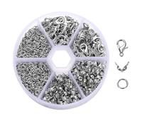 Set di 370 chiusure per braccialetti, chiusura a catena, portachiavi, chiusura a moschettone, anelli di piegatura e crimpende, per collane, bracciali fai da te (argento)
