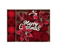 Set di 38 palline di Natale floccate e fiori, decorazioni per le vacanze, per albero di Natale, porte e pareti, facili da appendere con corda, per feste di Natale, decorazioni stagionali (vino rosso)