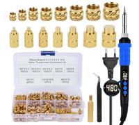 Set di 390 inserti filettati per punte di saldatura, saldatore LED 90W con temperatura regolabile con 380PCS inserti filettati M2/M3/M4/M5/M6/M8, 9PCS teste per pirografatura, 8PCS punte di saldatura