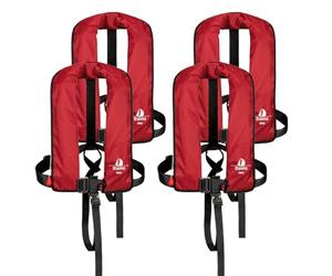 Set di 4 12skipper giubbotti di salvataggio automatici 165N ISO con imbragatura, rosso