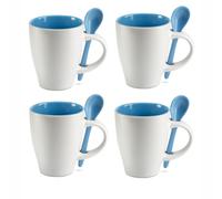 Set Di 4 250ml Bicolore Ceramica Caffè Tazze Mug IN Abbinato Spoon.ind Scatola