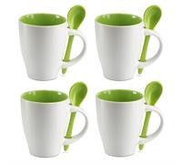 Set Di 4 250ml Bicolore Ceramica Caffè Tazze Mug IN Abbinato Spoon.ind Scatola
