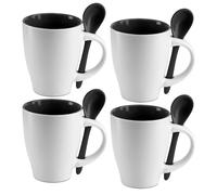 Set Di 4 250ml Bicolore Ceramica Caffè Tazze Mug IN Abbinato Spoon.ind Scatola