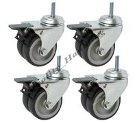 Set di 4 - 75mm/7.6cm ruote gomma bullone foro frenati rotelle bullone raccordo
