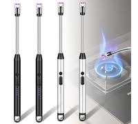 Set di 4 accendini ad arco, accendino elettrico, ricaricabile, USB, al plasma, per candele, per accensione, cucina, barbecue, campeggio (nero + argento)
