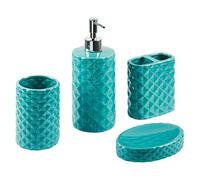 Set di 4 Accessori Bagno in Ceramica blu dispenser sapone porta sapone Portaspazzolino recipiente