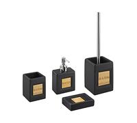 Set di 4 Accessori Bagno in Ceramica nero legno chiaro dispenser