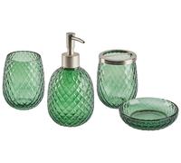 Set di 4 Accessori Bagno in vetro verde e argento dispenser porta sapone