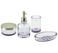 Set di 4 Accessori Bagno in vetro viola e argento dispenser porta sapone Telma