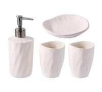 Set di 4 accessori da bagno con dispenser di sapone, bicchiere, portaspazzolino e portasapone, organizer da appoggio in ceramica resistente per lavandino, toeletta e arredamento moderno per il bagno